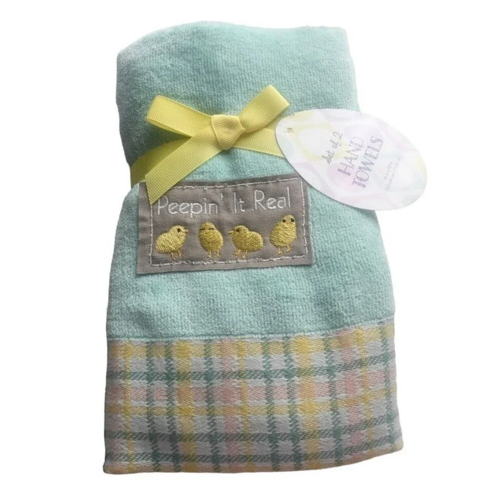 Easter Chicks Hand Towels Peepin It Real Bathroom Bath Summer Spring Set of 2